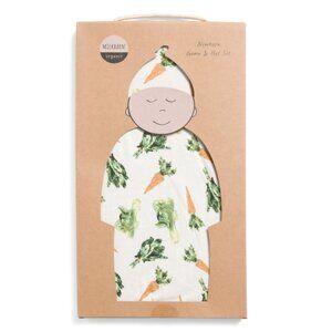 MILKBARN White Newborns 2pc Fresh Veggies Gown And Hat Set